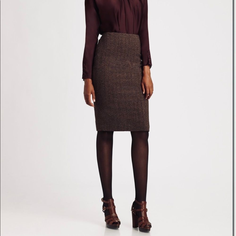CABI Brown Tweed Wool Blend Pencil Skirt Size 8
